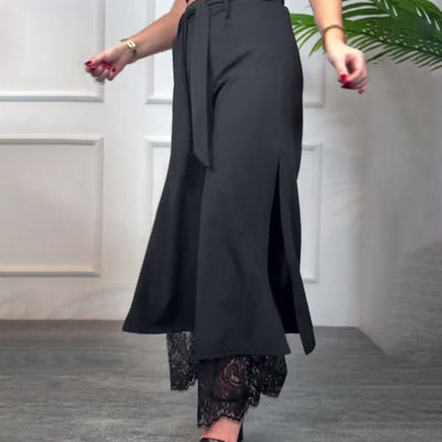 ALICJA | Zwiewne spodnie z szerokimi nogawkami i koronką